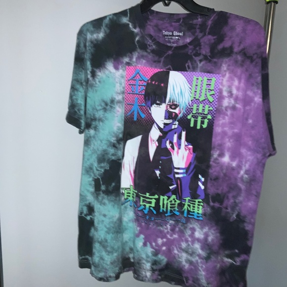 Tokyo Ghoul Ken Kaneki Split Face Size L Funimation acid wash tee Shirt - Picture 1 of 3
